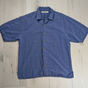 Tommy Bahama Shirt Mens L Silk Button Up Down‎ Blue Check Interior Embroidery